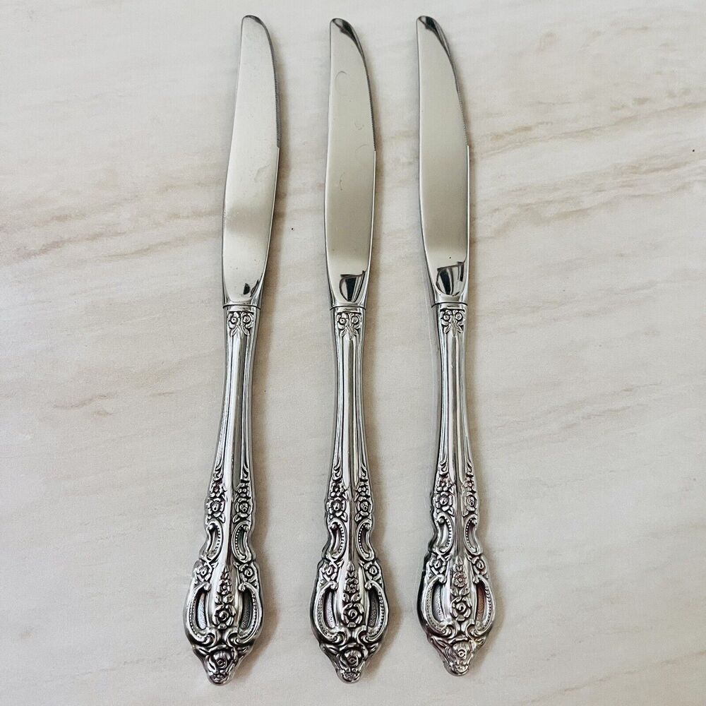 ONEIDA Renoir-Pembrooke Stainless Sss 1991 Floral Pierced Dinner Knife 3pc USA